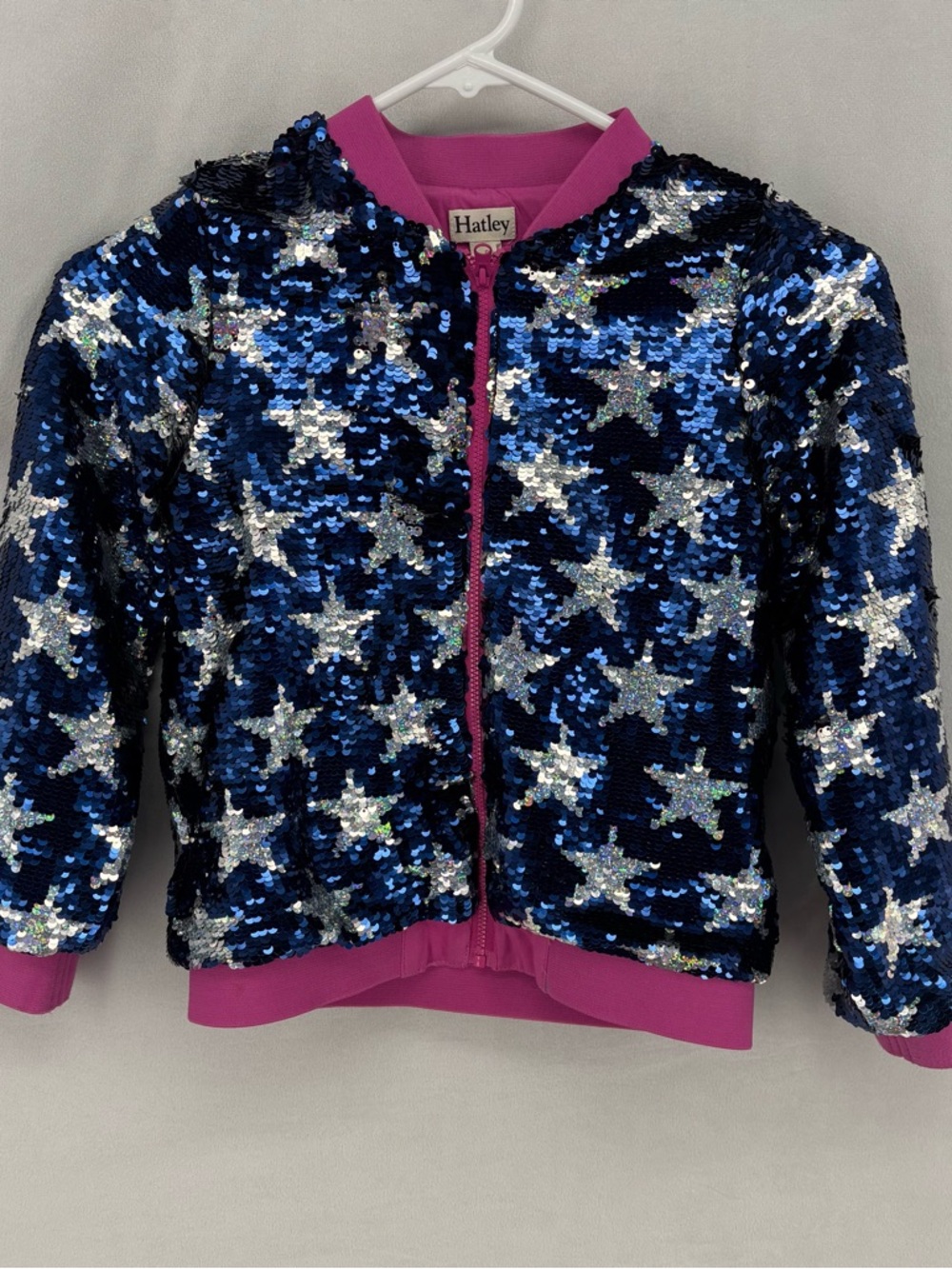 Hatley Girls Sequin Star Jacket Blue Pink Zip Up Sparkle Size 6 Kids